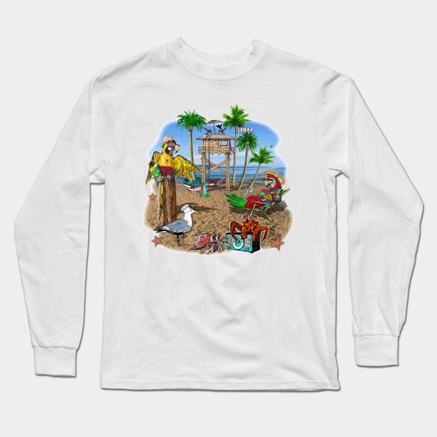 Parrot Beach Party Long Sleeve T-Shirt by Dual Rogue